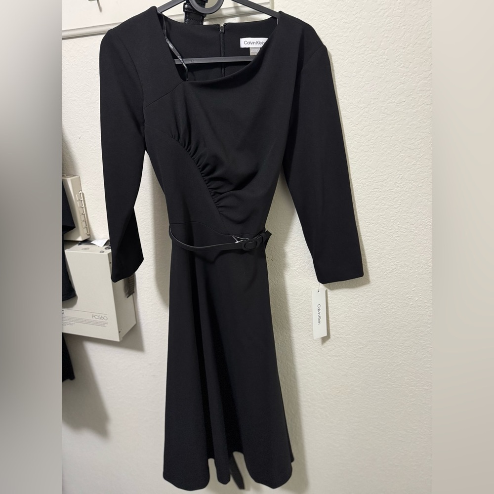 Calvin Klein Black Sheath Dress Long Sleeve Cowl Neck